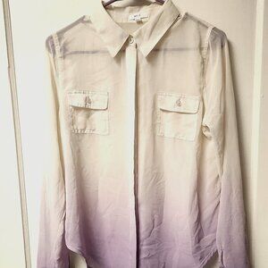 Long-Sleeve Sheer Blouse, Cream-White to Purple Gradient